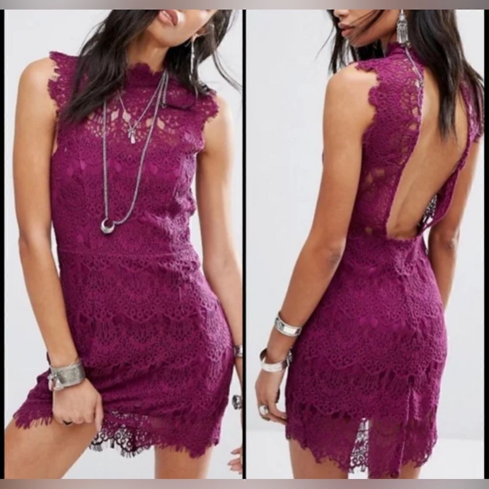 Free People chunky lace open back mini dress. Small